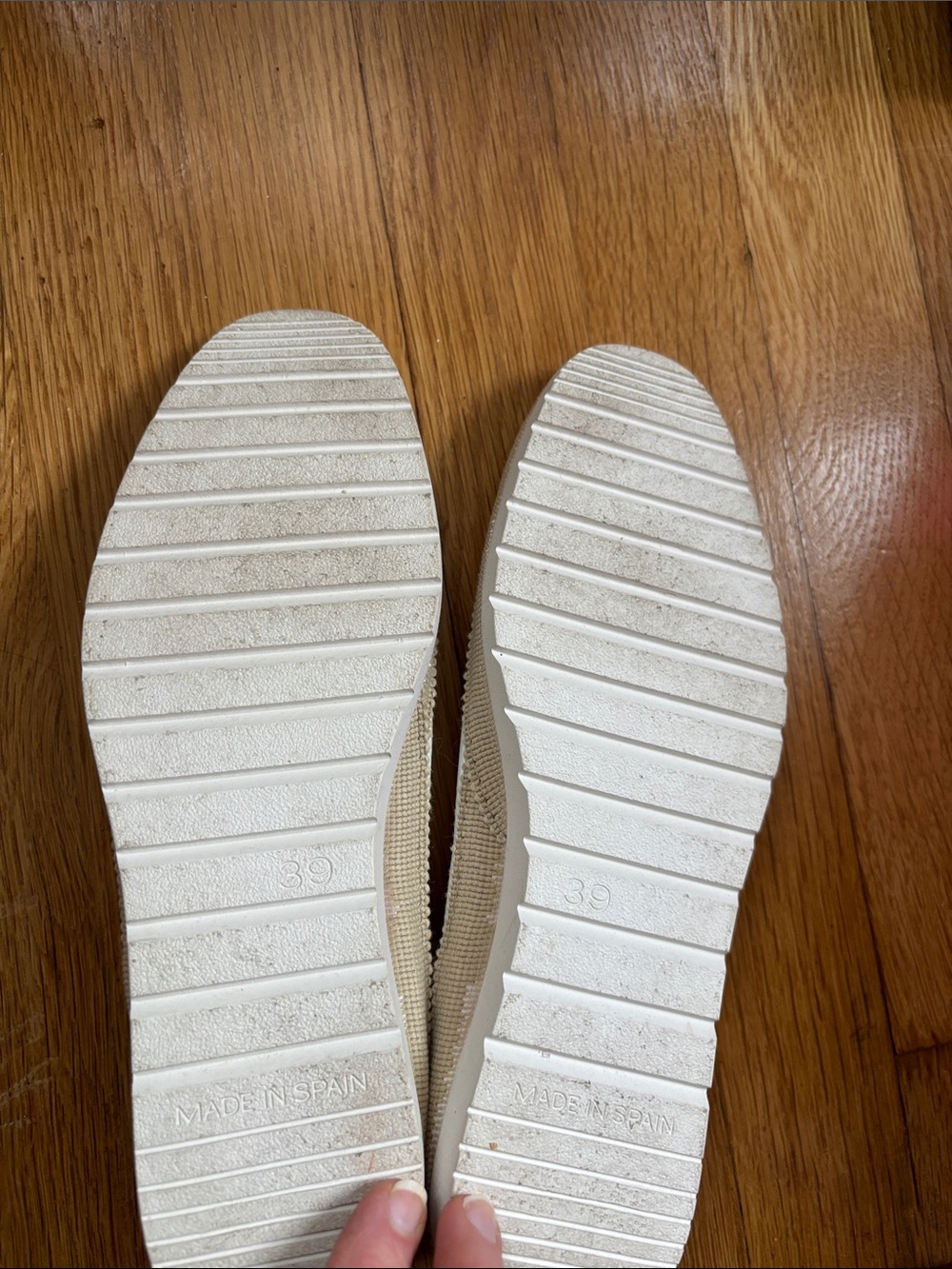 White Pebbled Leather Slip-On Flats with Neutral Trim by Verbenas - Picture 3 of 8